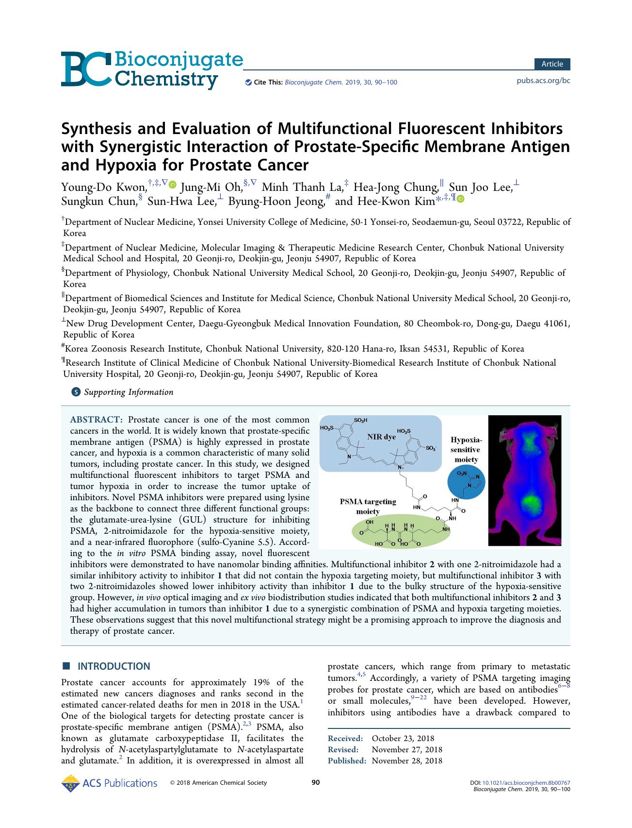 Synthesis and Evaluation of Multifunctional Fluorescent Inhibitors with Synergistic Interaction of Prostate-Specific Membrane Antigen and Hypoxia for Prostate Cancer by unknow
