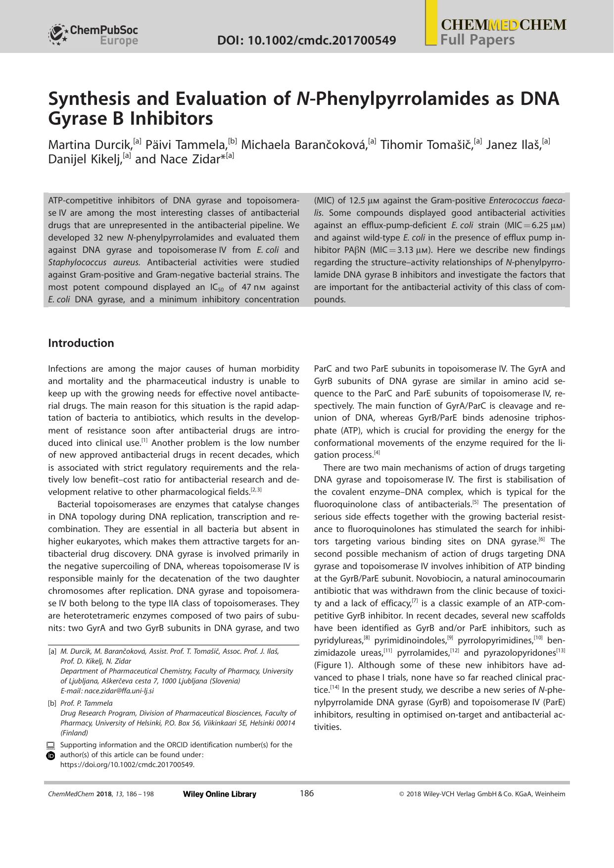 Synthesis and Evaluation of NâPhenylpyrrolamides as DNA GyraseâB Inhibitors by Unknown
