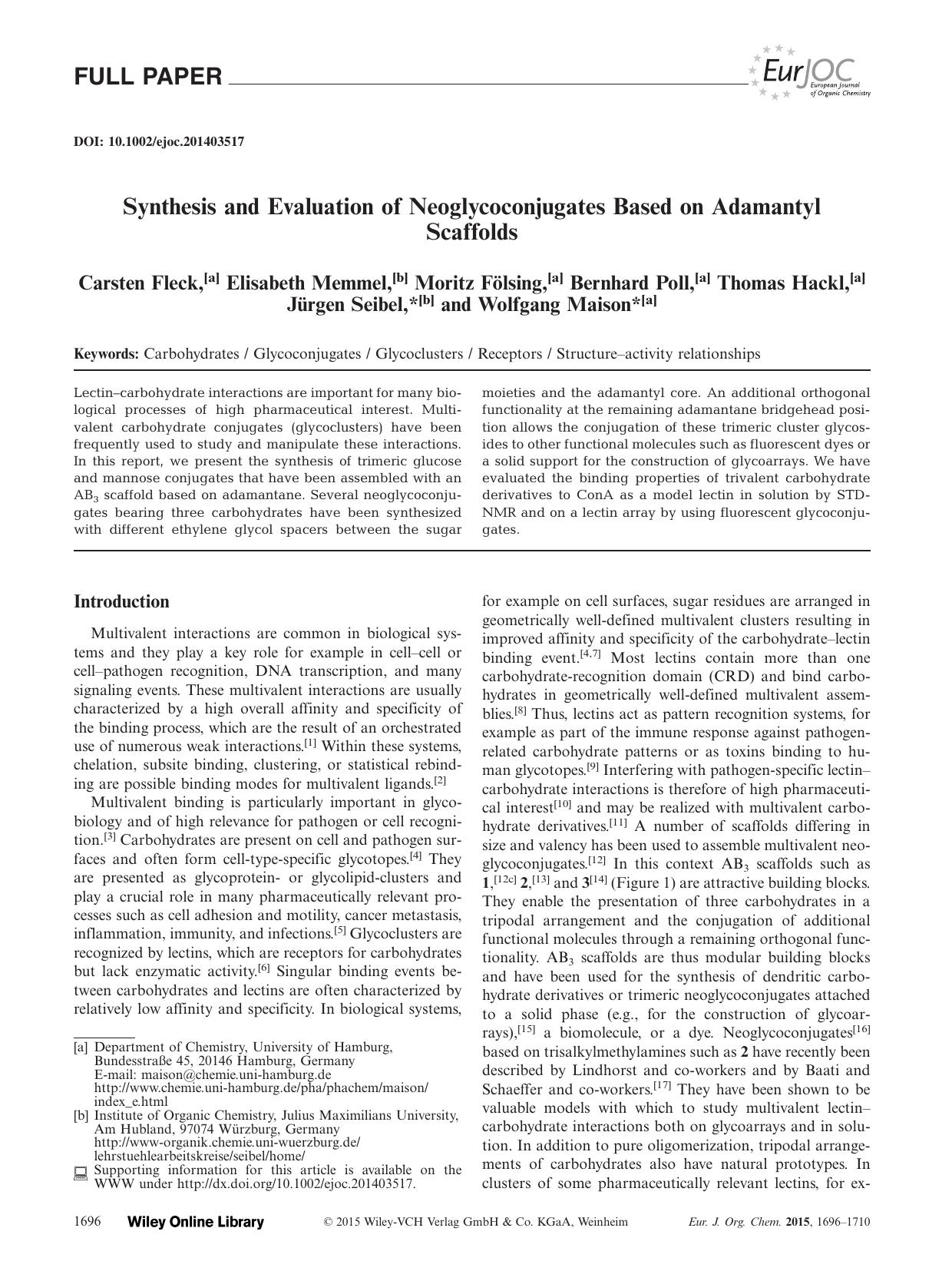 Synthesis and Evaluation of Neoglycoconjugates Based on Adamantyl Scaffolds by Unknown