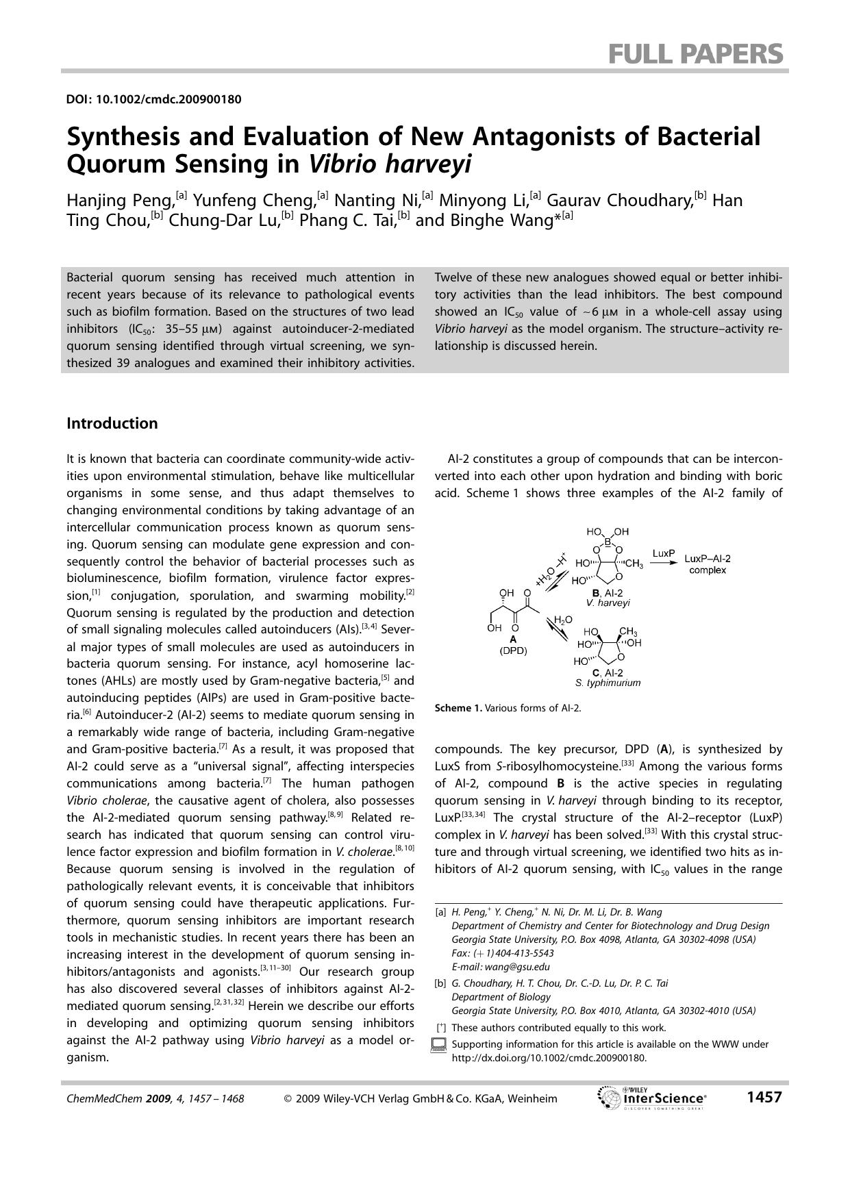 Synthesis and Evaluation of New Antagonists of Bacterial Quorum Sensing in Vibrio harveyi by Unknown