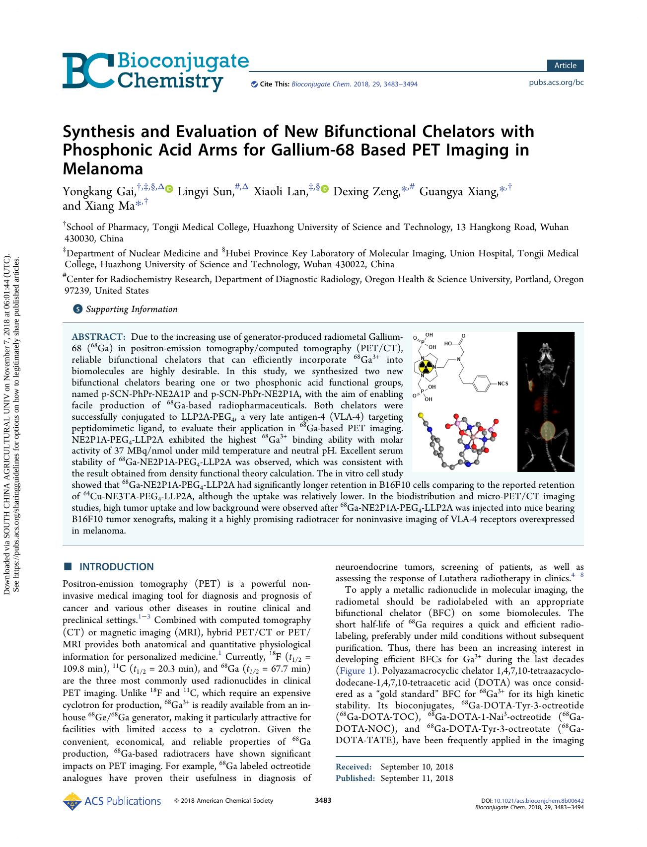 Synthesis and Evaluation of New Bifunctional Chelators with Phosphonic Acid Arms for Gallium-68 Based PET Imaging in Melanoma by Yongkang Gai & Lingyi Sun & Xiaoli Lan & Dexing Zeng & Guangya Xiang & Xiang Ma