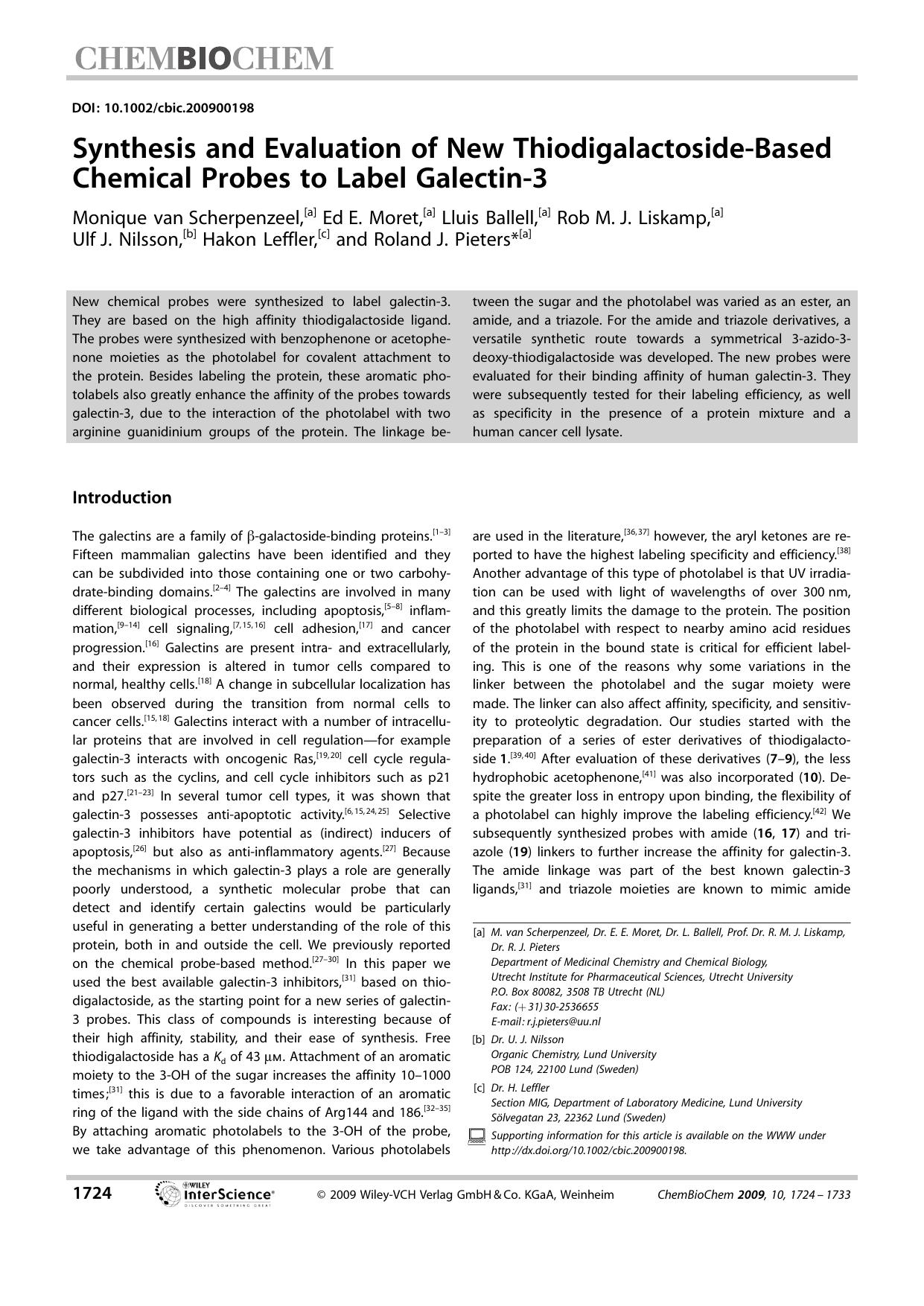 Synthesis and Evaluation of New Thiodigalactoside-Based Chemical Probes to Label Galectin-3 by Unknown