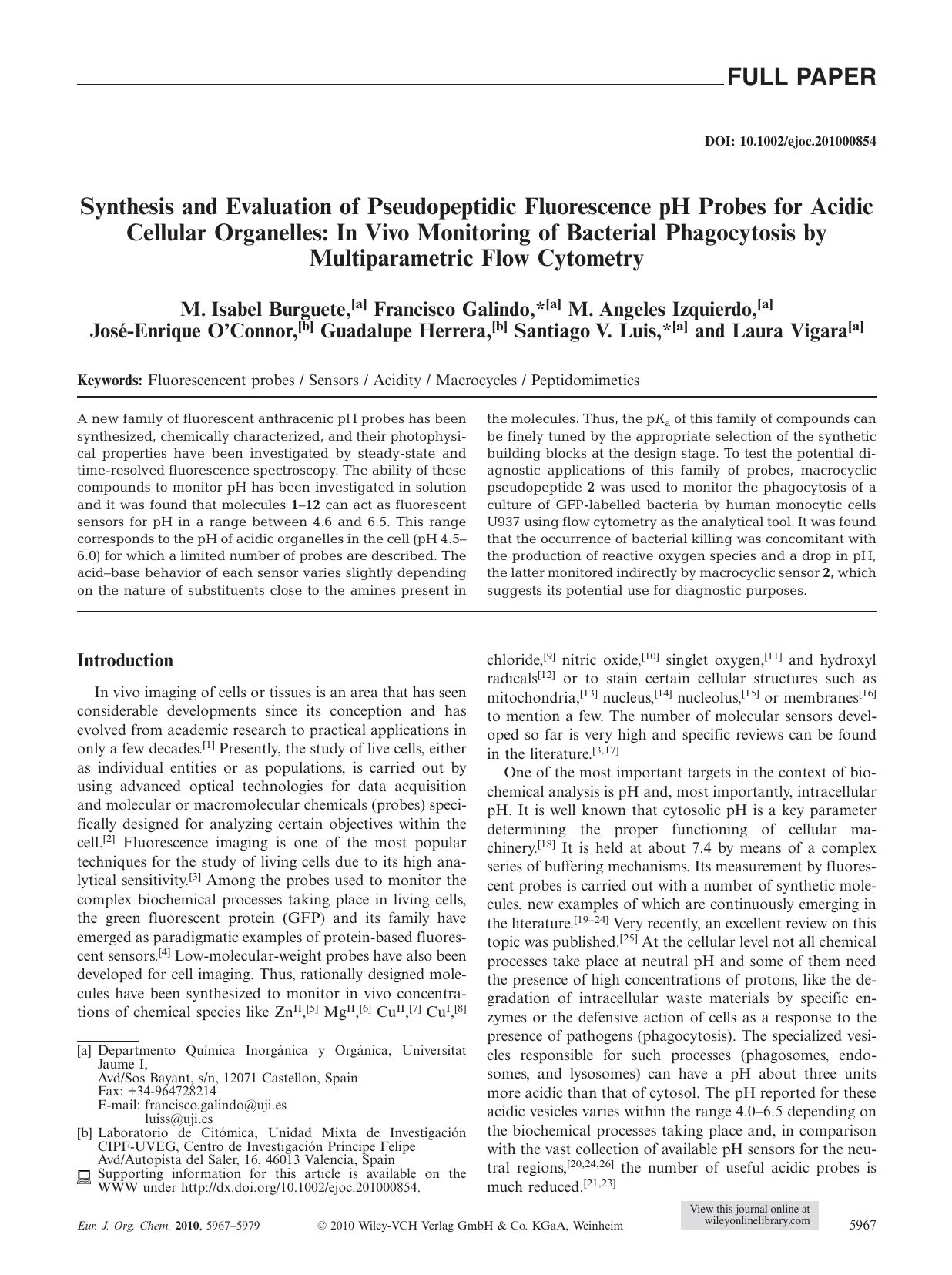 Synthesis and Evaluation of Pseudopeptidic Fluorescence pH Probes for Acidic Cellular Organelles: In Vivo Monitoring of Bacterial Phagocytosis by Multiparametric Flow Cytometry by Unknown