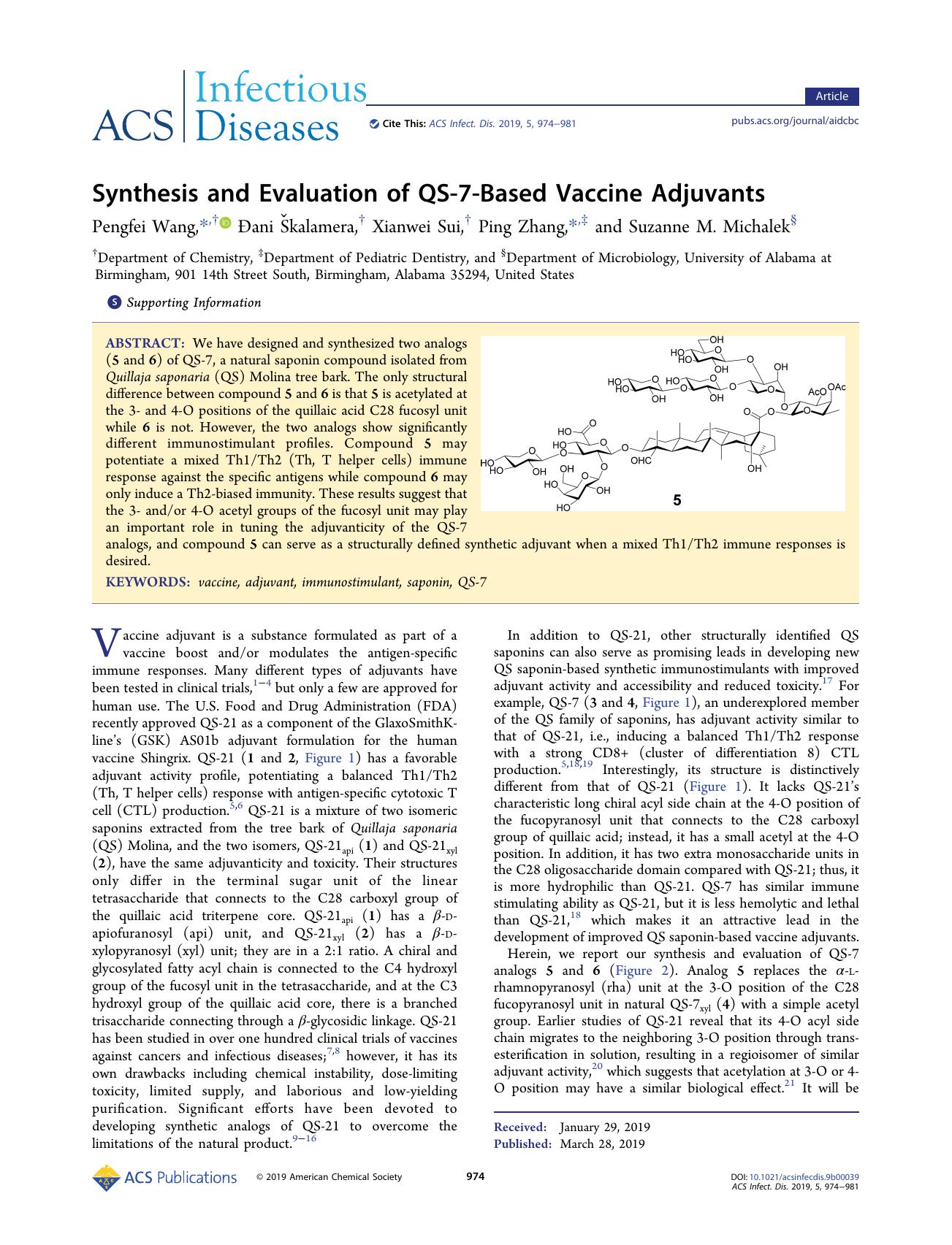 Synthesis and Evaluation of QS-7-Based Vaccine Adjuvants by unknow