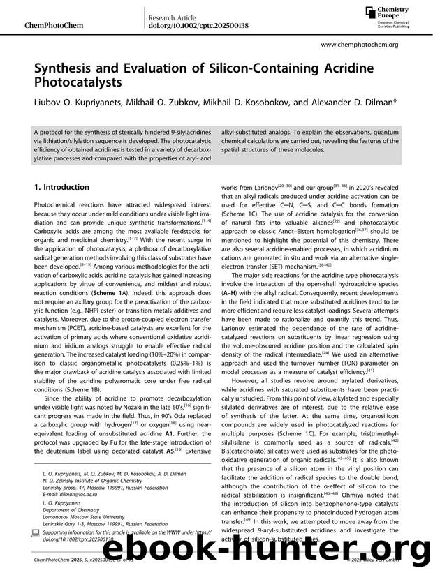 Synthesis and Evaluation of SiliconâContaining Acridine Photocatalysts by Liubov O. Kupriyanets & Mikhail O. Zubkov & Mikhail D. Kosobokov & Alexander D. Dilman