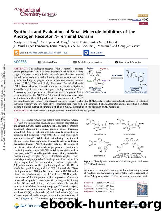 Synthesis and Evaluation of Small Molecule Inhibitors of the Androgen Receptor N-Terminal Domain by unknow