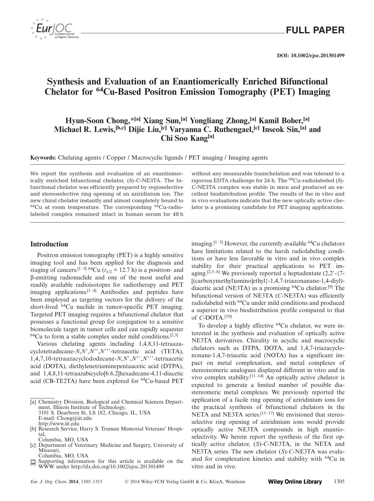 Synthesis and Evaluation of an Enantiomerically Enriched Bifunctional Chelator for 64CuBased Positron Emission Tomography (PET) Imaging by Unknown