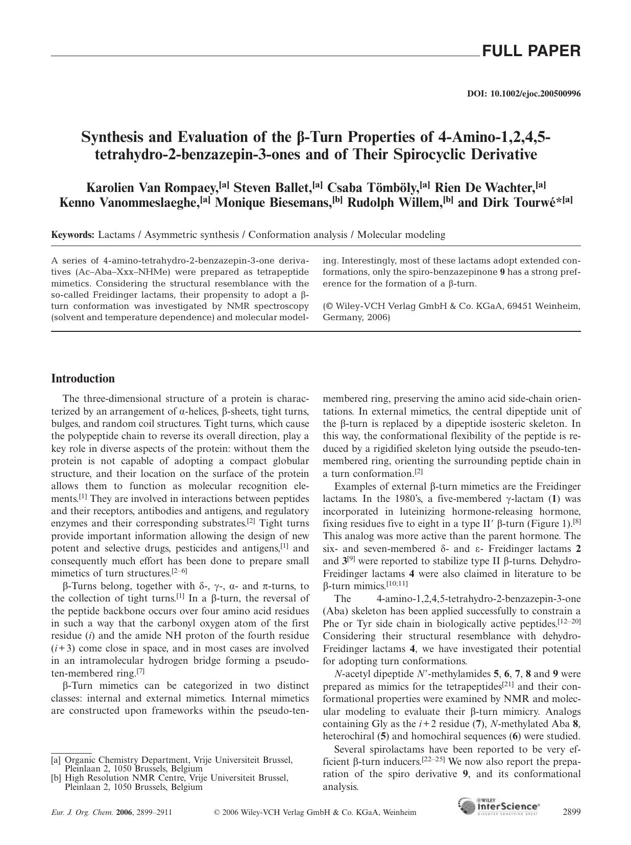 Synthesis and Evaluation of the [beta]-Turn Properties of 4-Amino-1,2,4,5-tetrahydro-2-benzazepin-3-ones and of Their Spirocyclic Derivative by Unknown