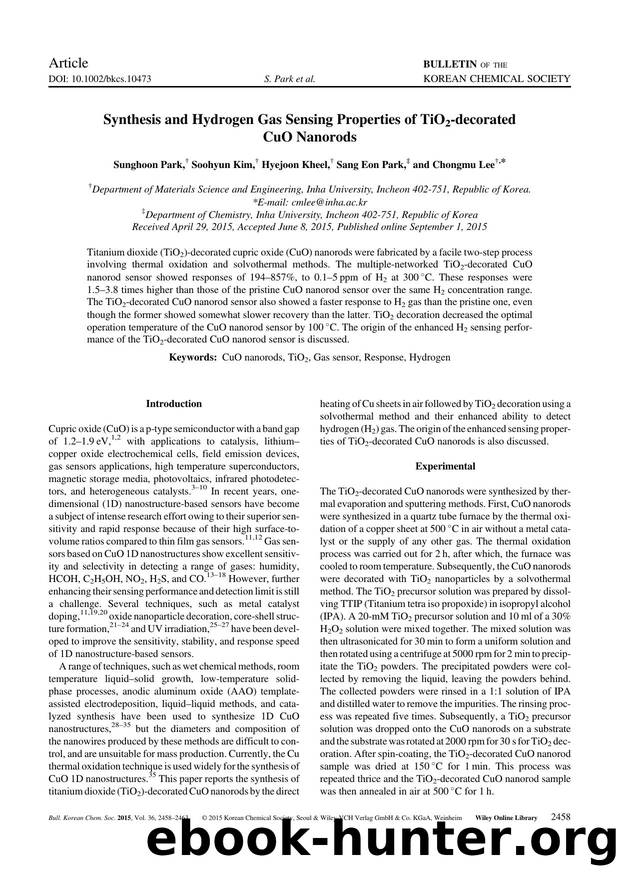 Synthesis and Hydrogen Gas Sensing Properties of TiO2-decorated CuO Nanorods by Unknown