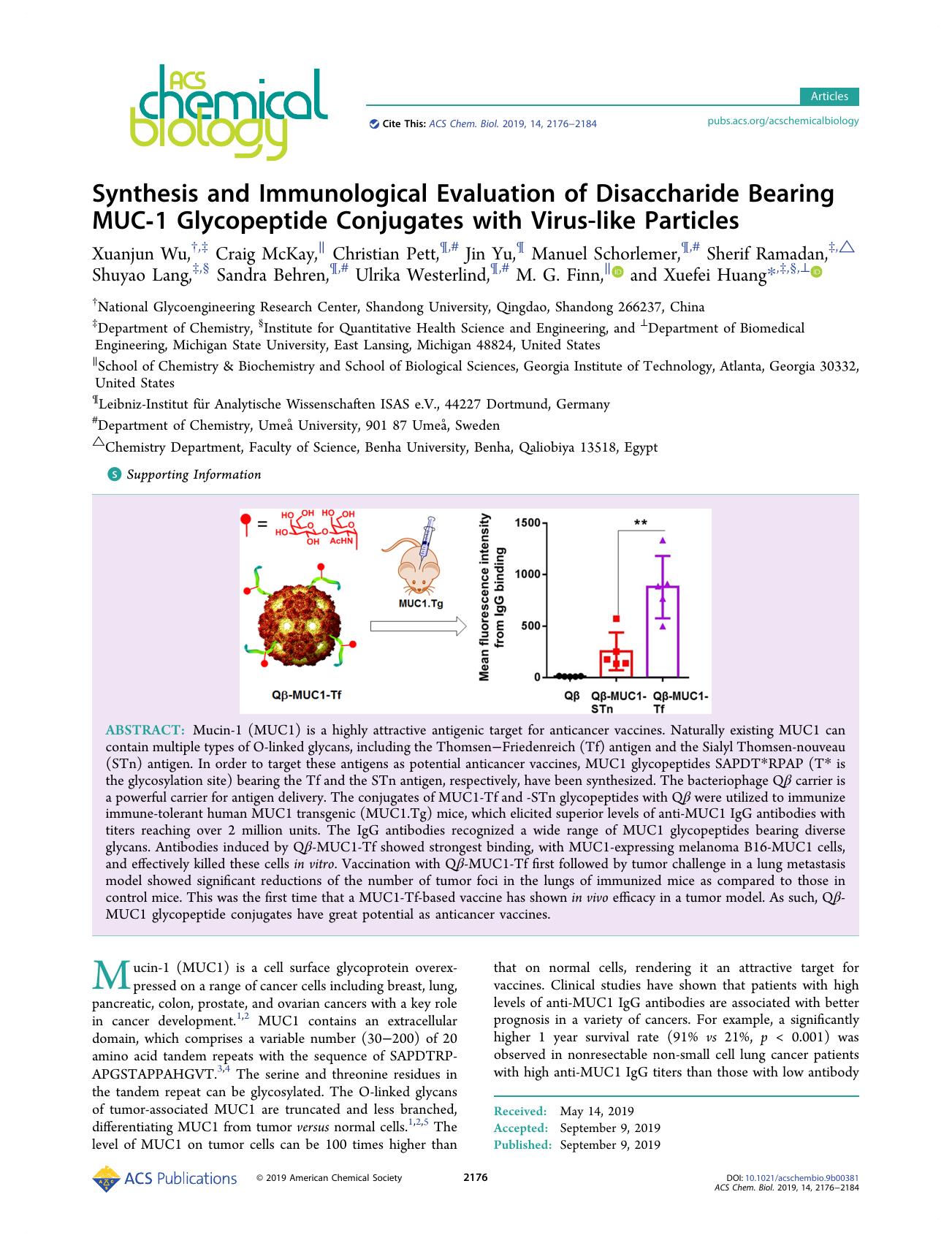 Synthesis and Immunological Evaluation of Disaccharide Bearing MUC-1 Glycopeptide Conjugates with Virus-like Particles by unknow