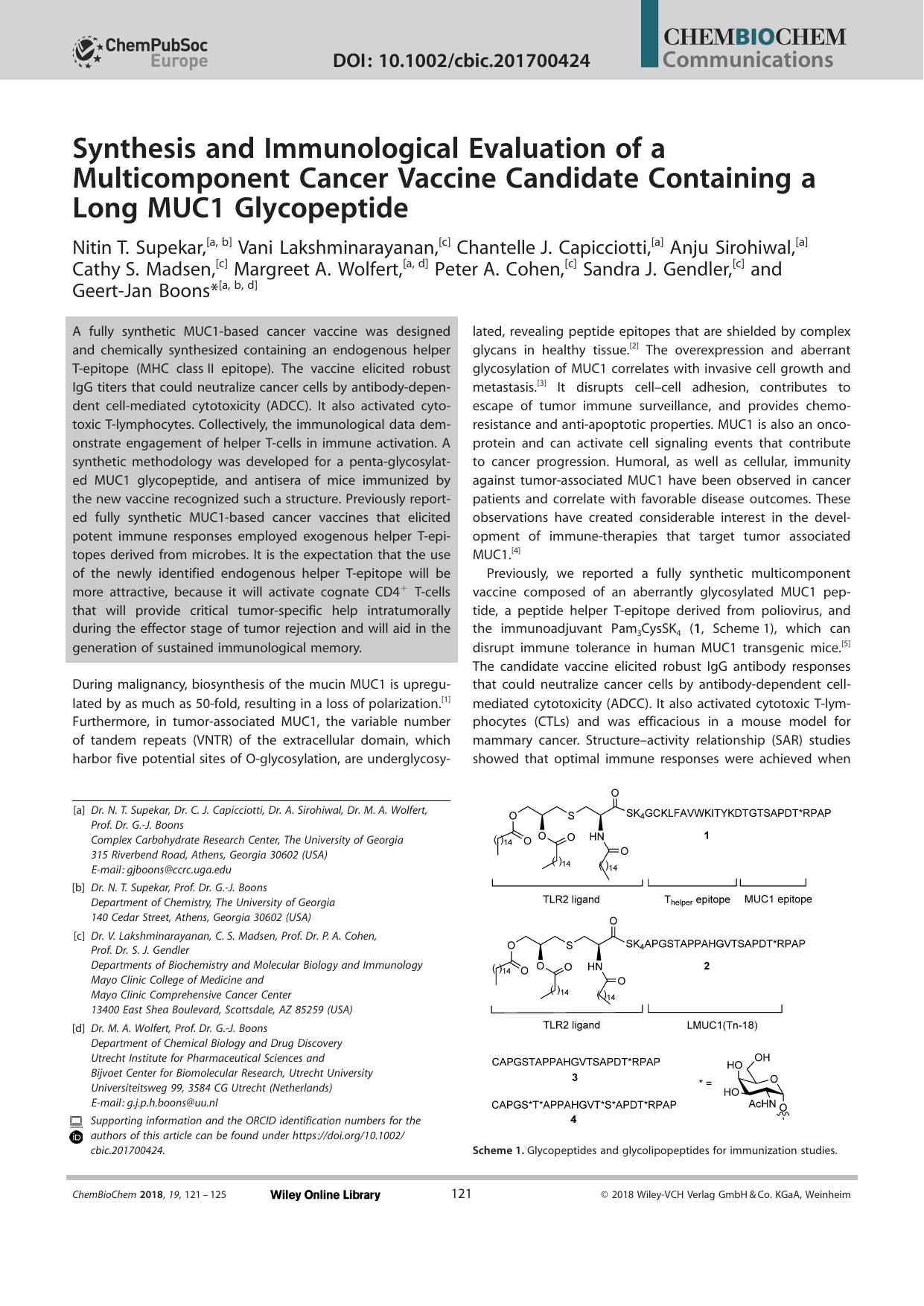 Synthesis and Immunological Evaluation of a Multicomponent Cancer Vaccine Candidate Containing a Long MUC1 Glycopeptide by Unknown