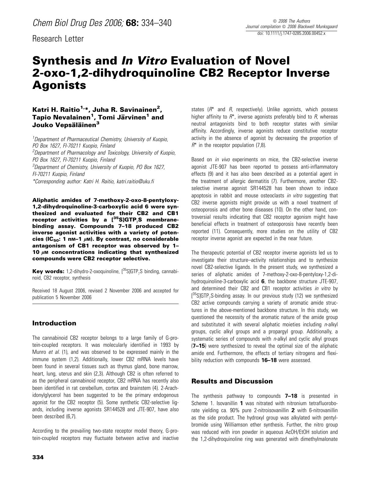 Synthesis and In Vitro Evaluation of Novel 2-oxo-1,2-dihydroquinoline CB2 Receptor Inverse Agonists by unknow