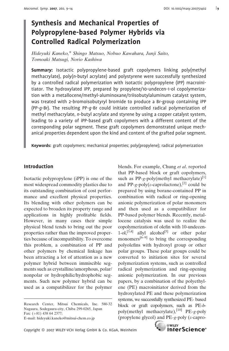 Synthesis and Mechanical Properties of Polypropylene-based Polymer Hybrids via Controlled Radical Polymerization by Unknown