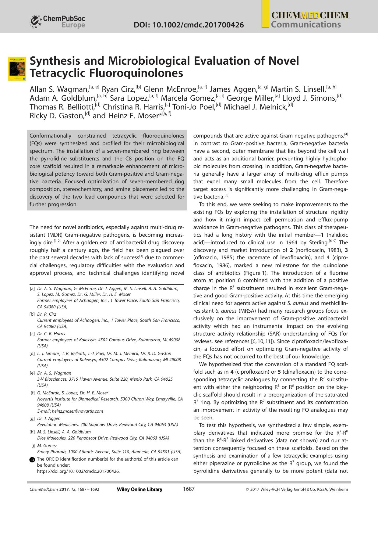 Synthesis and Microbiological Evaluation of Novel Tetracyclic Fluoroquinolones by Unknown