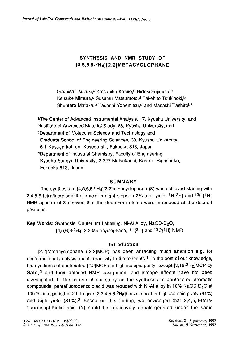 Synthesis and NMR study of [4,5,6,8-2H4][2.2]metacyclophane by Unknown