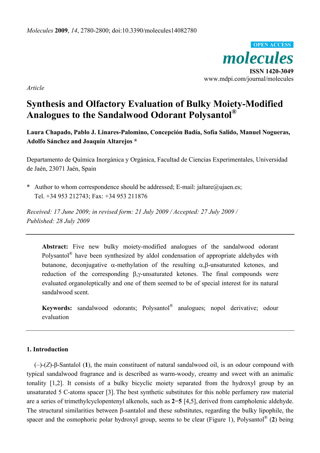 Synthesis and Olfactory Evaluation of Bulky Moiety-Modified Analogues to the Sandalwood Odorant PolysantolÂ® by unknow