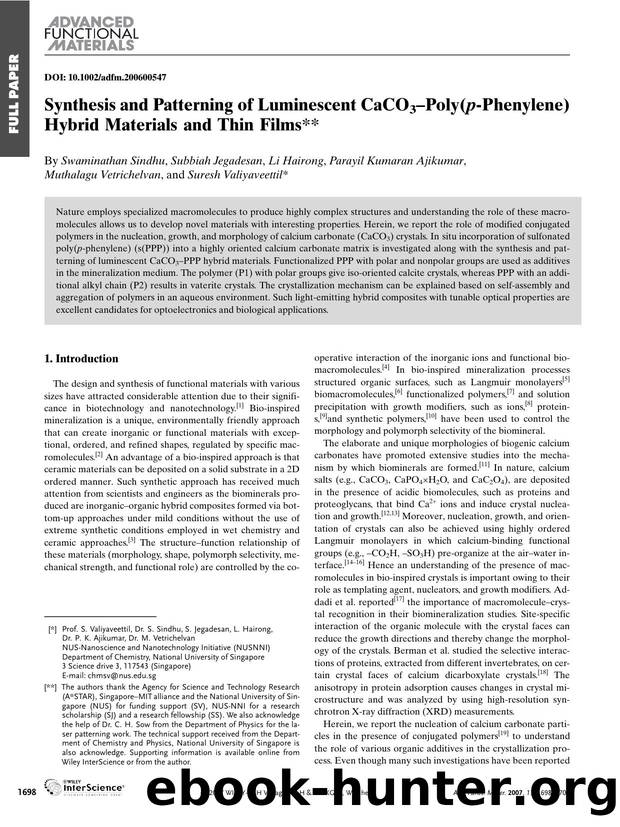 Synthesis and Patterning of Luminescent CaCO3-Poly(p-phenylene) Hybrid Materials and Thin Films by Unknown