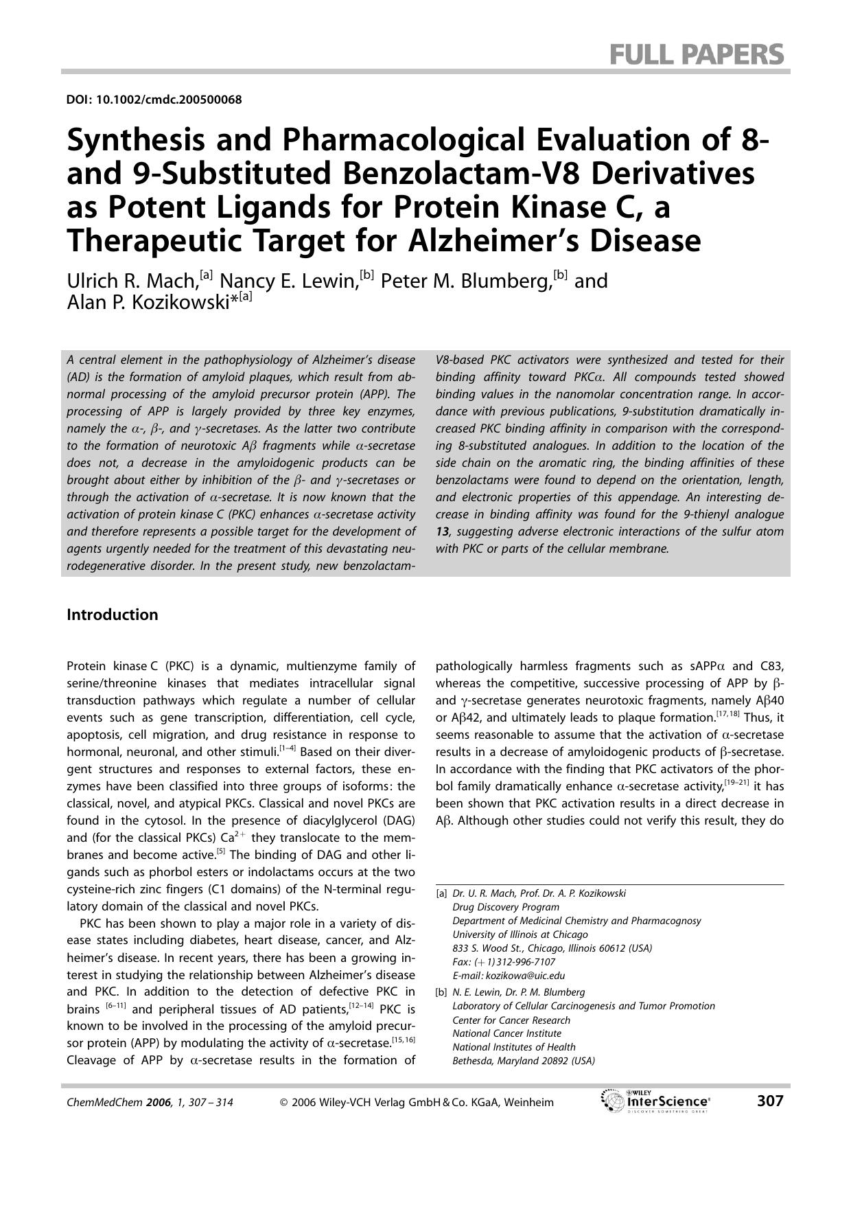 Synthesis and Pharmacological Evaluation of 8- and 9-Substituted Benzolactam-V8 Derivatives as Potent Ligands for Protein Kinase[emsp14]C, a Therapeutic Target for Alzheimer's Disease by Unknown