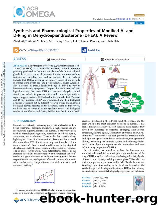 Synthesis and Pharmacological Properties of Modified A- and D-Ring in Dehydroepiandrosterone (DHEA): A Review by Abad Ali Abdul Motaleb Md. Tauqir Alam Dilip Kumar Pandey and