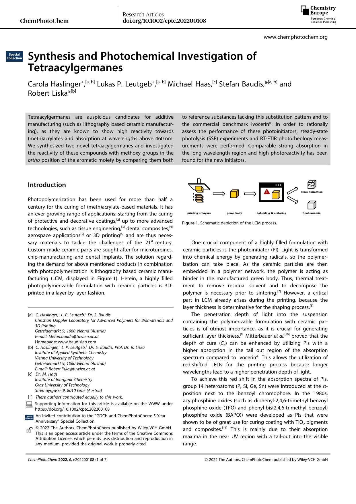 Synthesis and Photochemical Investigation of Tetraacylgermanes by Unknown