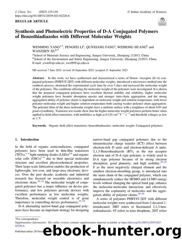Synthesis and Photoelectric Properties of D-A Conjugated Polymers of Benzothiadiazoles with Different Molecular Weights by Wenming Yang & Pengfei Li & Qunxiang Fang & Weihong Huang & Wanzhen Xu