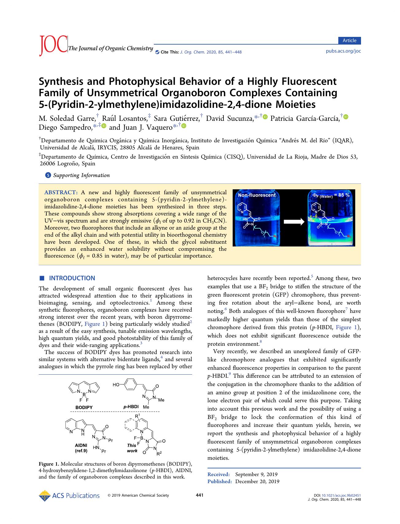 Synthesis and Photophysical Behavior of a Highly Fluorescent Family of Unsymmetrical Organoboron Complexes Containing 5-(Pyridin-2-ylmethylene)imidazolidine-2,4-dione Moieties by unknow