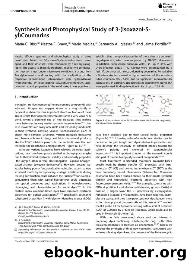 Synthesis and Photophysical Study of 3â(Isoxazolâ5âyl)Coumarins by María‐C. Ríos & Néstor‐F. Bravo & Mario Macías & Bernardo A. Iglesias & Jaime Portilla