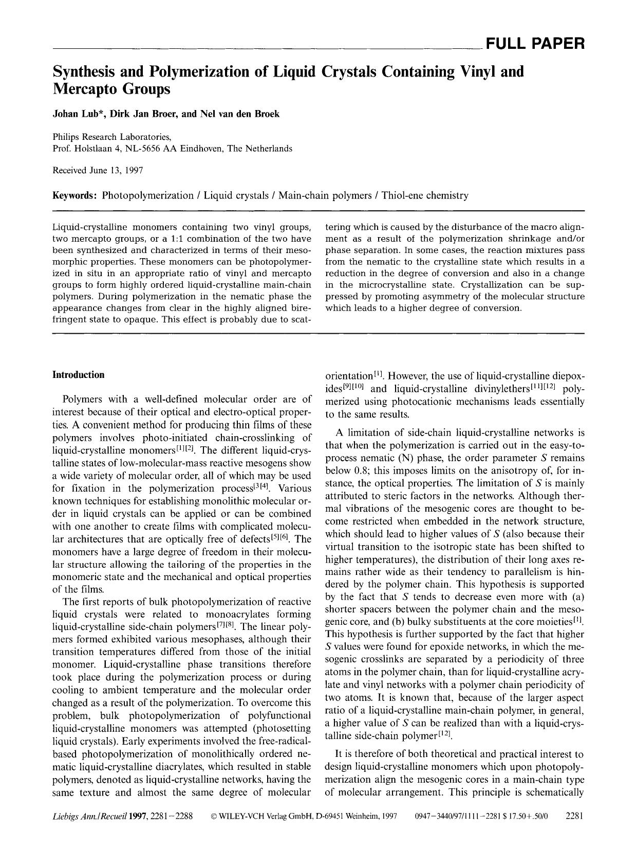 Synthesis and Polymerization of Liquid Crystals Containing Vinyl and Mercapto Groups by Unknown