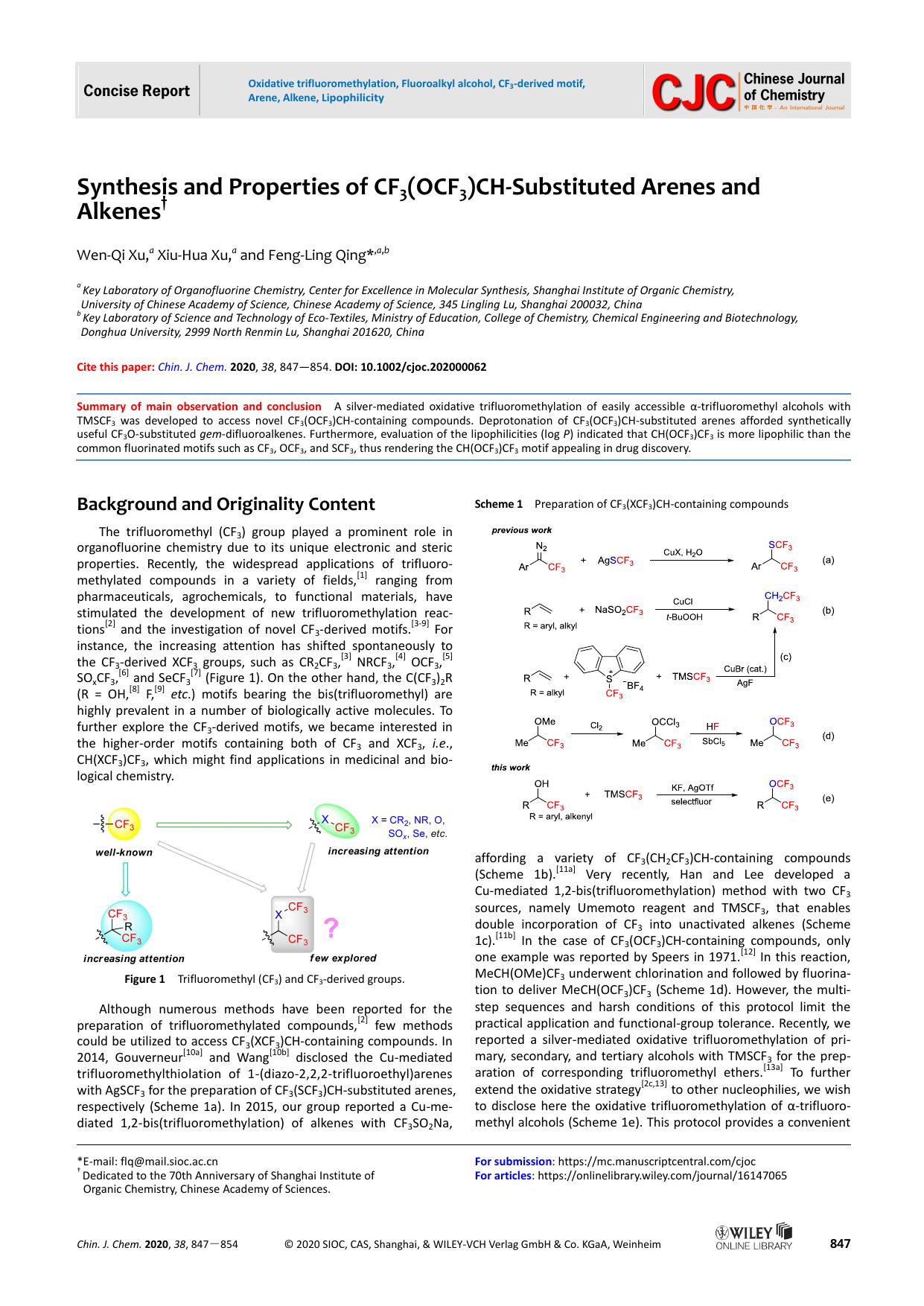 Synthesis and Properties of CF3(OCF3)CH-Substituted Arenes and Alkenes by unknown