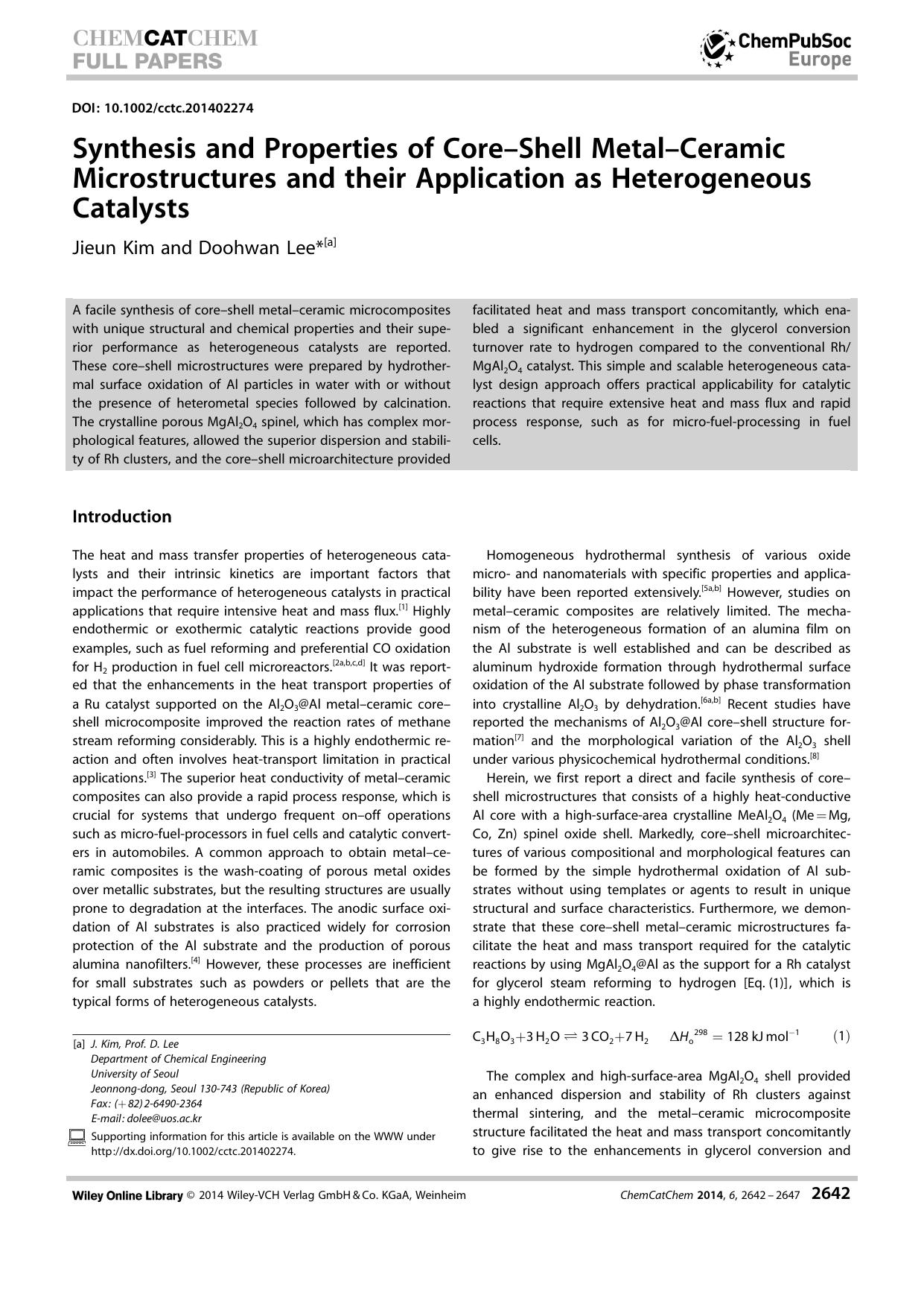 Synthesis and Properties of CoreShell MetalCeramic Microstructures and their Application as Heterogeneous Catalysts by Unknown