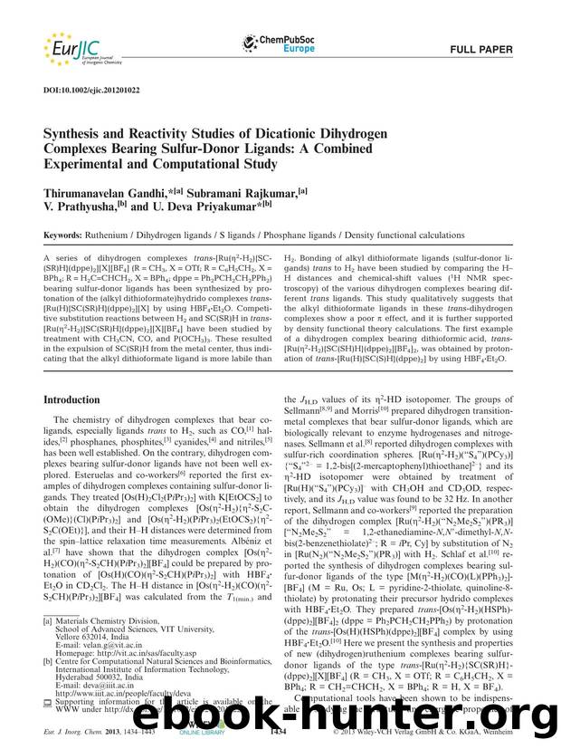 Synthesis and Reactivity Studies of Dicationic Dihydrogen Complexes Bearing SulfurDonor Ligands: A Combined Experimental and Computational Study by Unknown