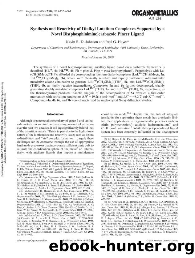 Synthesis and Reactivity of Dialkyl Lutetium Complexes Supported by a Novel Bis(phosphinimine)carbazole Pincer Ligand by Kevin R. D. Johnson & Paul G. Hayes*