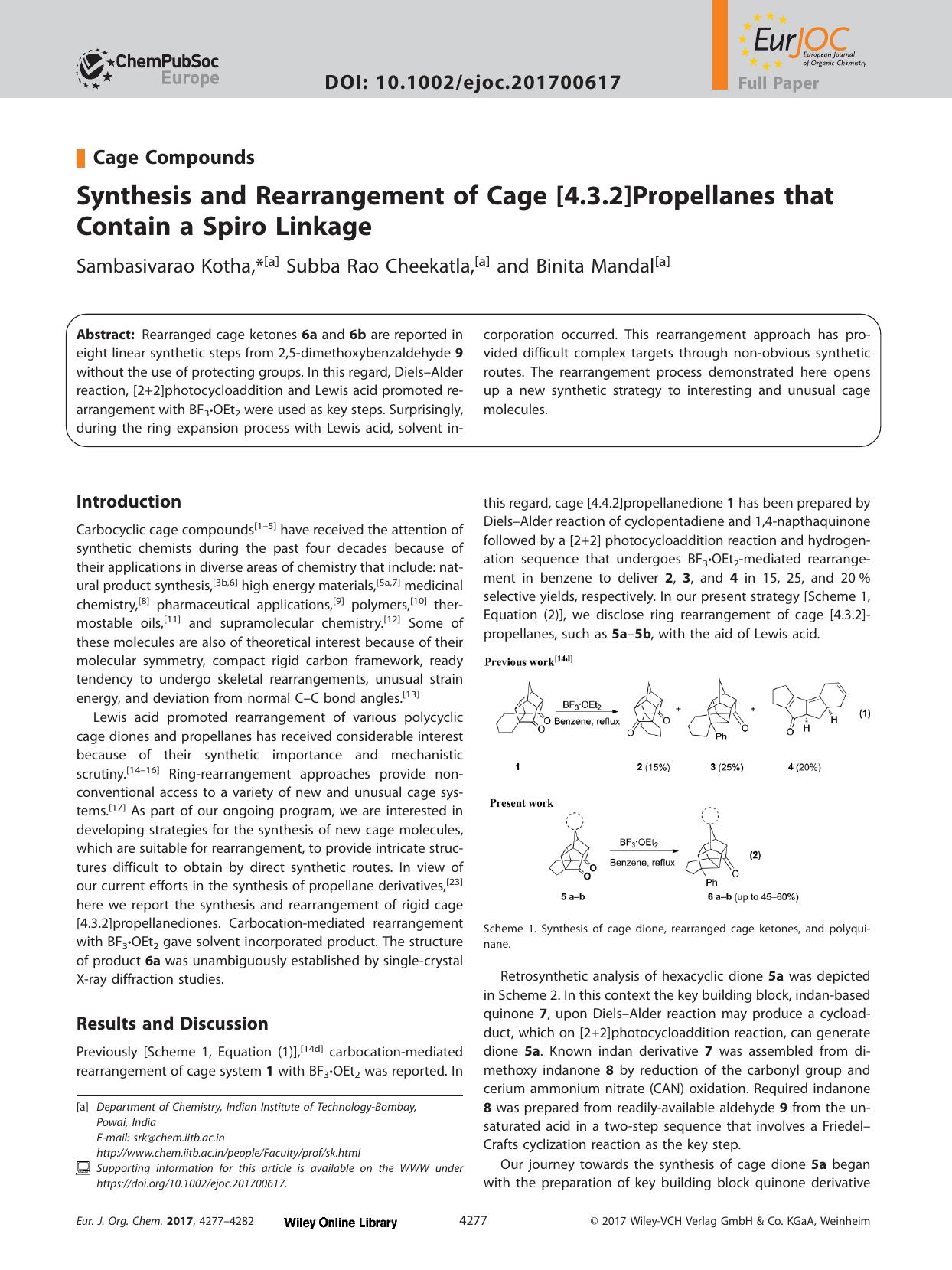Synthesis and Rearrangement of Cage [4.3.2]Propellanes that Contain a Spiro Linkage by Unknown