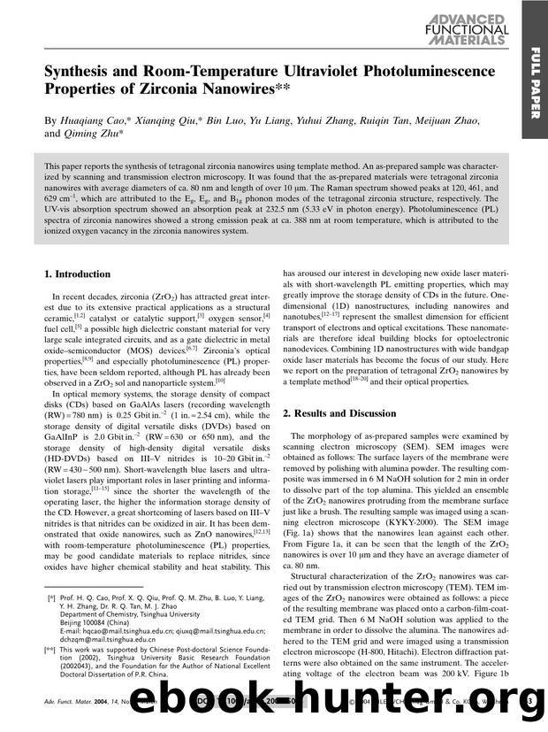 Synthesis and Room-Temperature Ultraviolet Photoluminescence Properties of Zirconia Nanowires by Unknown