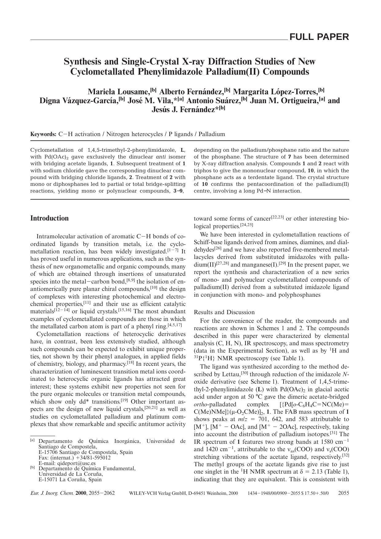 Synthesis and Single-Crystal X-ray Diffraction Studies of New Cyclometallated Phenylimidazole Palladium(II) Compounds by Unknown