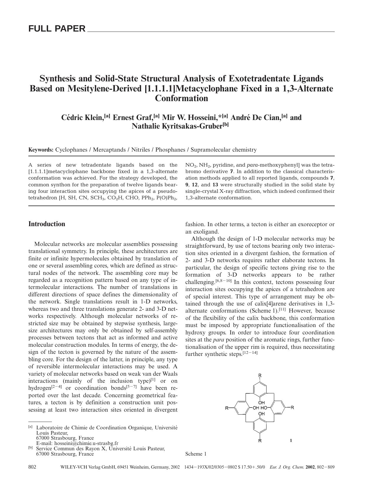 Synthesis and Solid-State Structural Analysis of Exotetradentate Ligands Based on Mesitylene-Derived [1.1.1.1]Metacyclophane Fixed in a 1,3-Alternate Conformation by Unknown