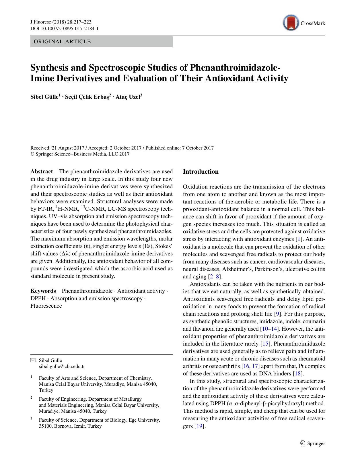 Synthesis and Spectroscopic Studies of Phenanthroimidazole-Imine Derivatives and Evaluation of Their Antioxidant Activity by Sibel Gülle