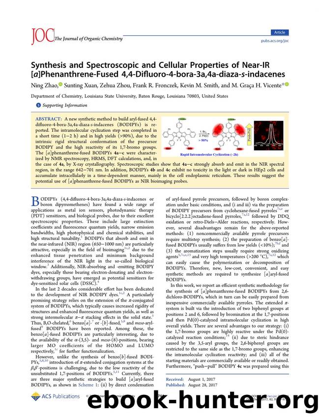 Synthesis and Spectroscopic and Cellular Properties of Near-IR [a]Phenanthrene-Fused 4,4-Difluoro-4-bora-3a,4a-diaza-s-indacenes by Ning Zhao Sunting Xuan Zehua Zhou Frank R. Fronczek Kevin M. Smith & M. Graça H. Vicente