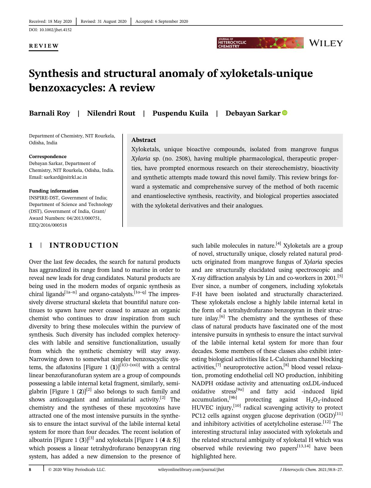 Synthesis and Structural Anomaly of Xyloketals-Unique Benzoxacycles: A Review by Unknown