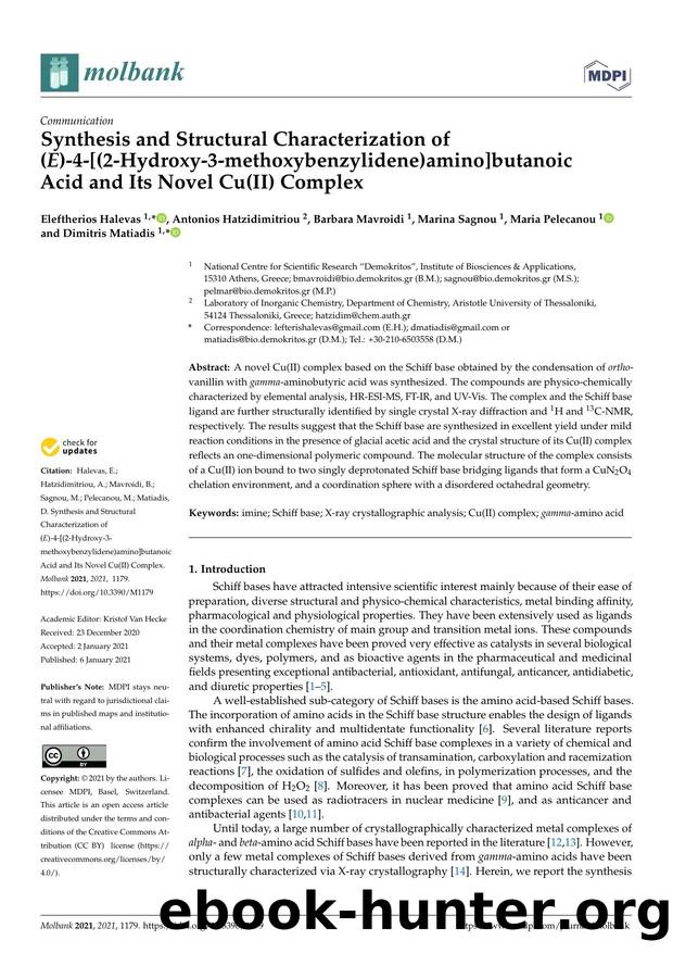 Synthesis and Structural Characterization of (E)-4-[(2-Hydroxy-3-methoxybenzylidene)amino]butanoic Acid and Its Novel Cu(II) Complex by unknow