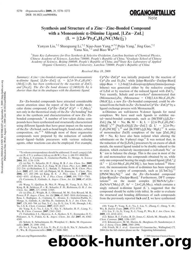 Synthesis and Structure of a ZincâZinc-Bonded Compound with a Monoanionic Î±-Diimine Ligand, [LZnâZnL] (L = [(2,6-iPr2C6H3)NC(Me)]2â) by unknow