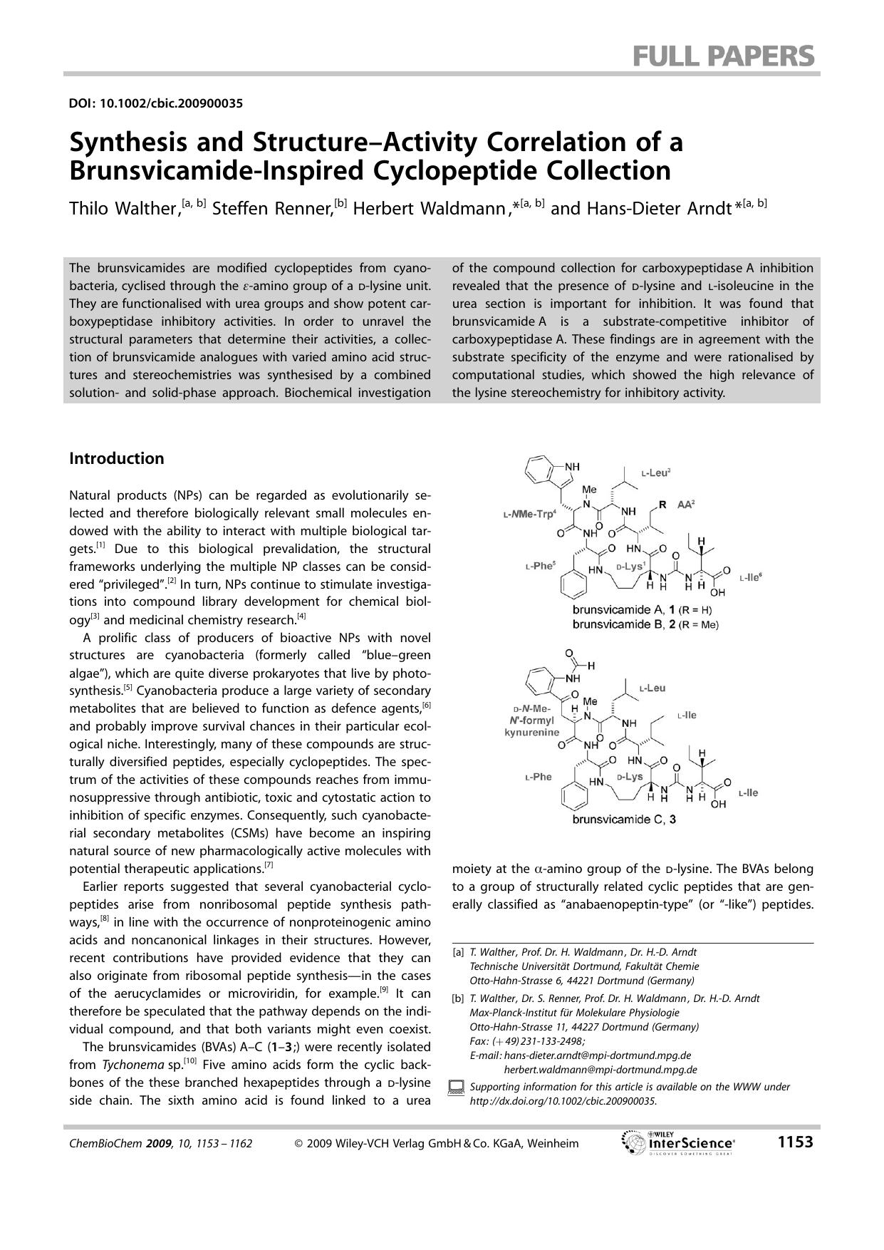 Synthesis and Structure-Activity Correlation of a Brunsvicamide-Inspired Cyclopeptide Collection by Unknown