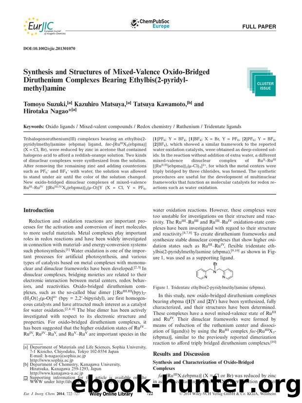 Synthesis and Structures of MixedValence OxidoBridged Diruthenium Complexes Bearing Ethylbis(2pyridylmethyl)amine by Unknown