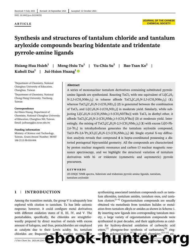 Synthesis and Structures of Tantalum Chloride and Tantalum Aryloxide Compounds Bearing Bidentate and Tridentate Pyrrole-amine Ligands by Unknown