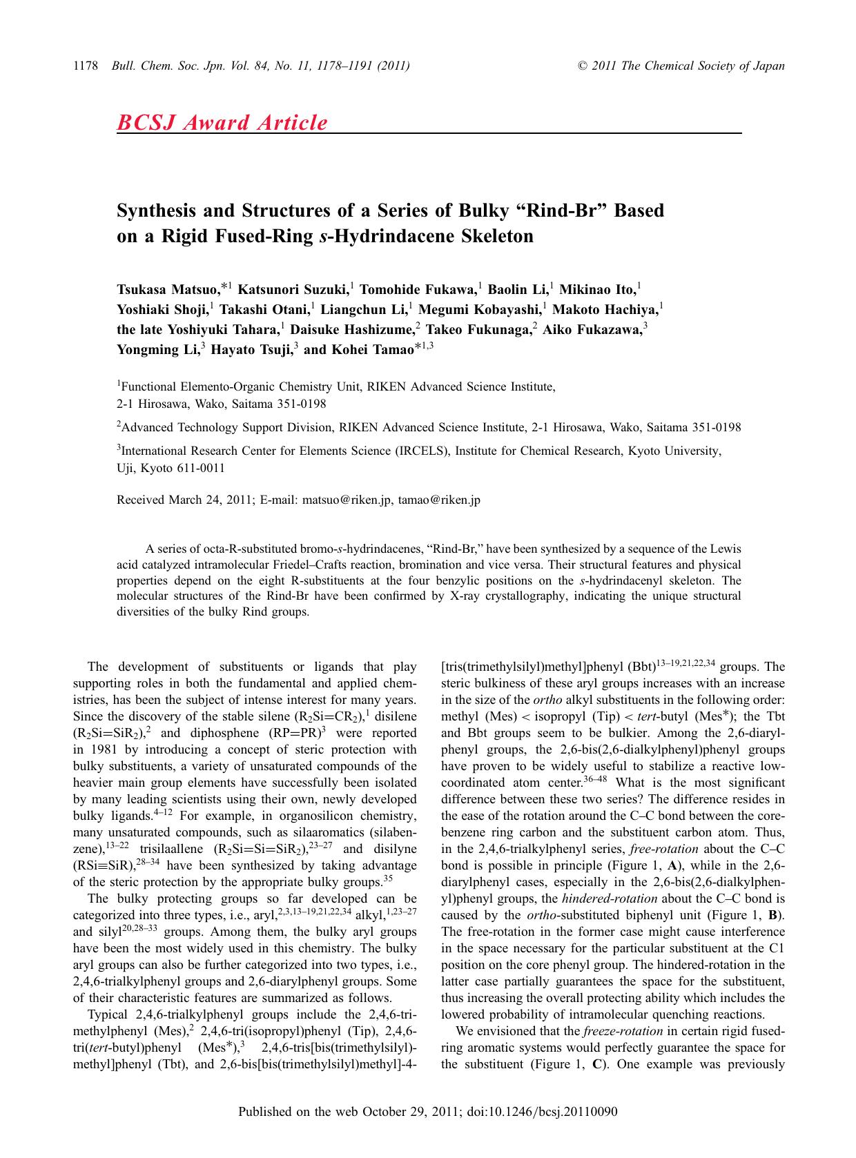Synthesis and Structures of a Series of Bulky âRind-Brâ Based on a Rigid Fused-Ring s-Hydrindacene Skeleton by unknow