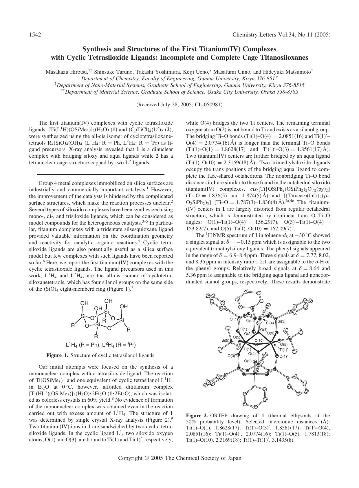 Synthesis and Structures of the First Titanium(IV) Complexes with Cyclic Tetrasiloxide Ligands: Incomplete and Complete Cage Titanosiloxanes by unknow