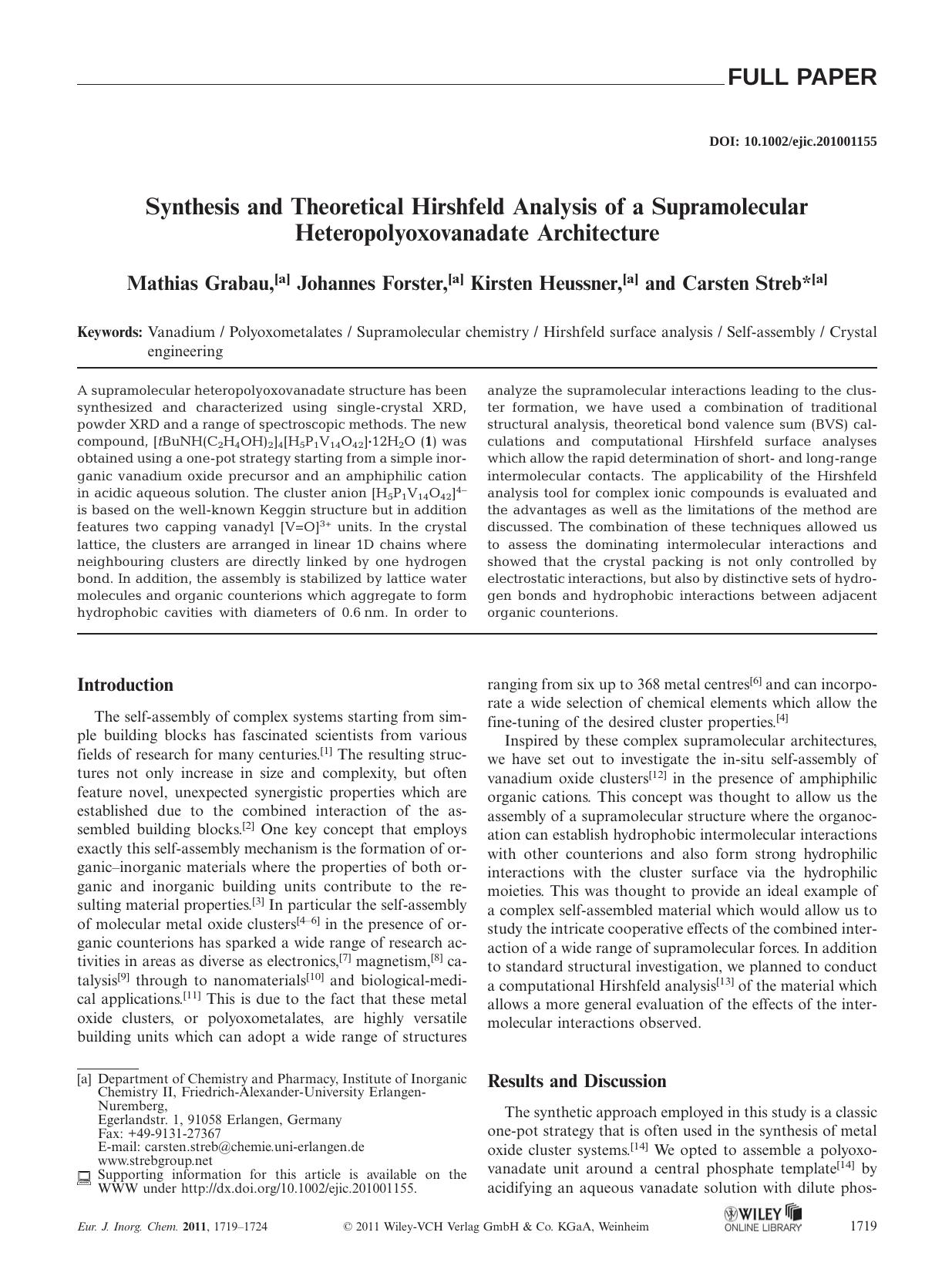 Synthesis and Theoretical Hirshfeld Analysis of a Supramolecular Heteropolyoxovanadate Architecture by Unknown