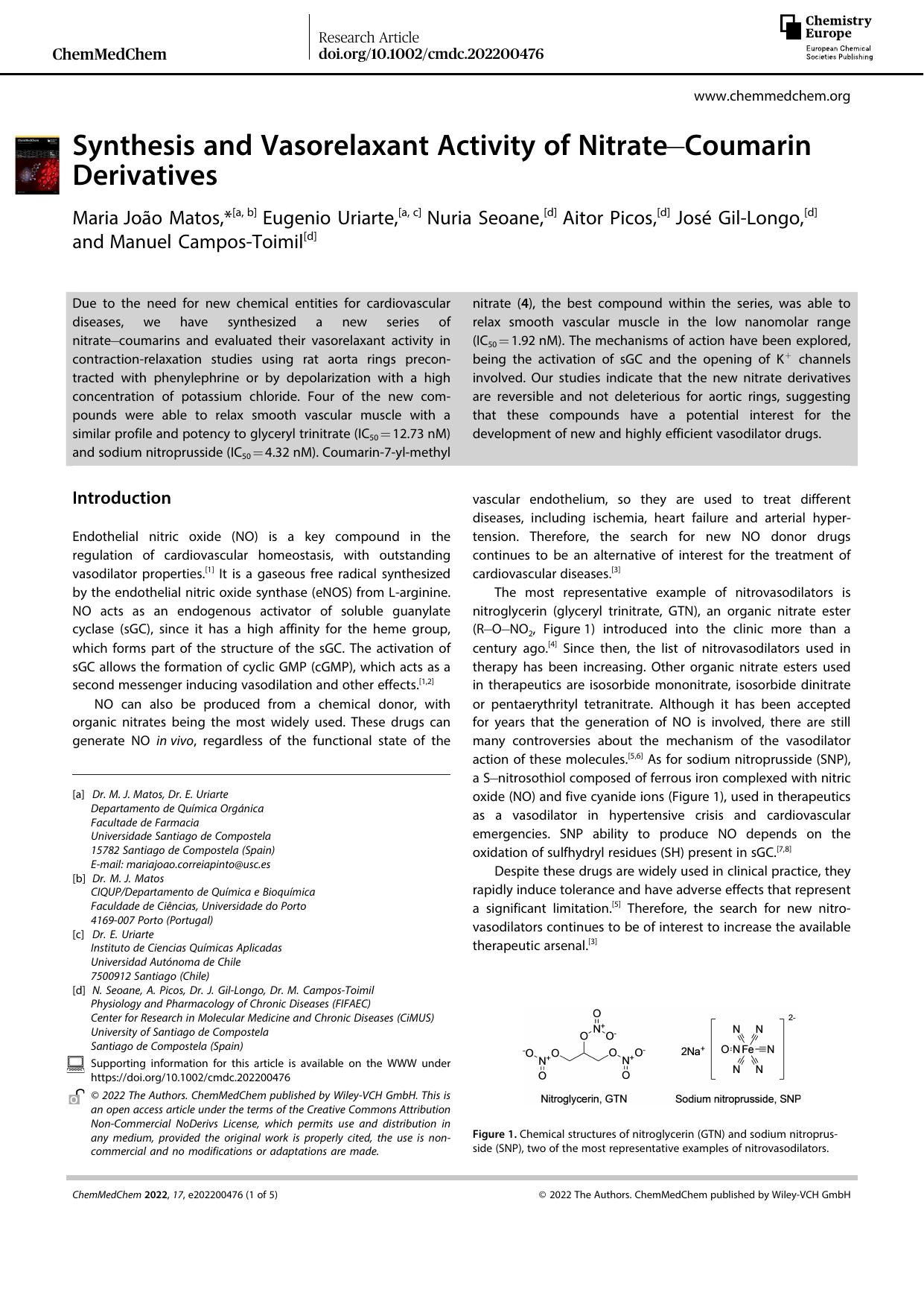 Synthesis and Vasorelaxant Activity of NitrateâCoumarin Derivatives by Unknown
