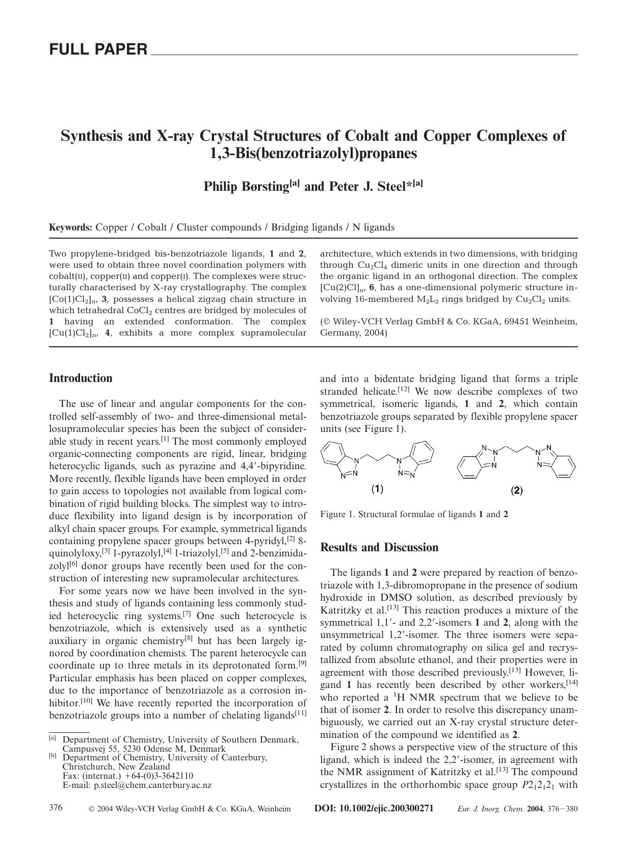 Synthesis and X-ray Crystal Structures of Cobalt and Copper Complexes of 1,3-Bis(benzotriazolyl)propanes by Unknown