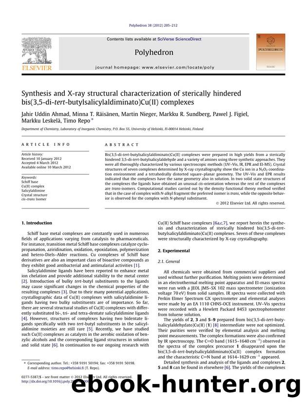 Synthesis and X-ray structural characterization of sterically hindered bis(3,5-di-tert-butylsalicylaldiminato)Cu(II) complexes by unknow